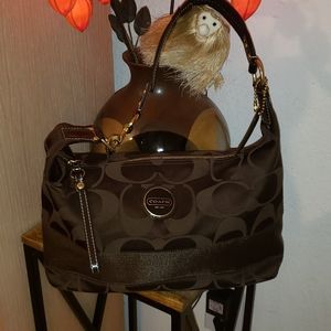 Coach Signature Stripe Chocolate Hobo Satchel